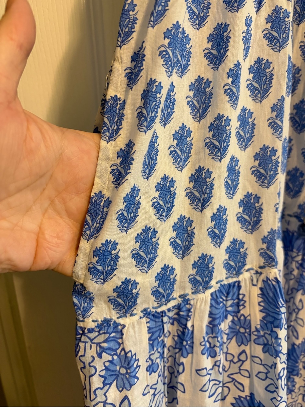 Calypso St Barth Daria Tiered Maxi Dress XS Blue White Floral Block Print Boho - Picture 6 of 7